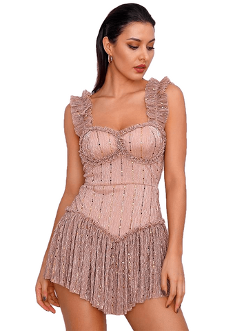 Hot Nude Tube Top Sling Composé Sequin Material Slinky Ruffled Party For Ladies
