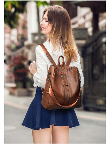 New Pu Leather Large Capacity And Multi-Function Casual Backpack