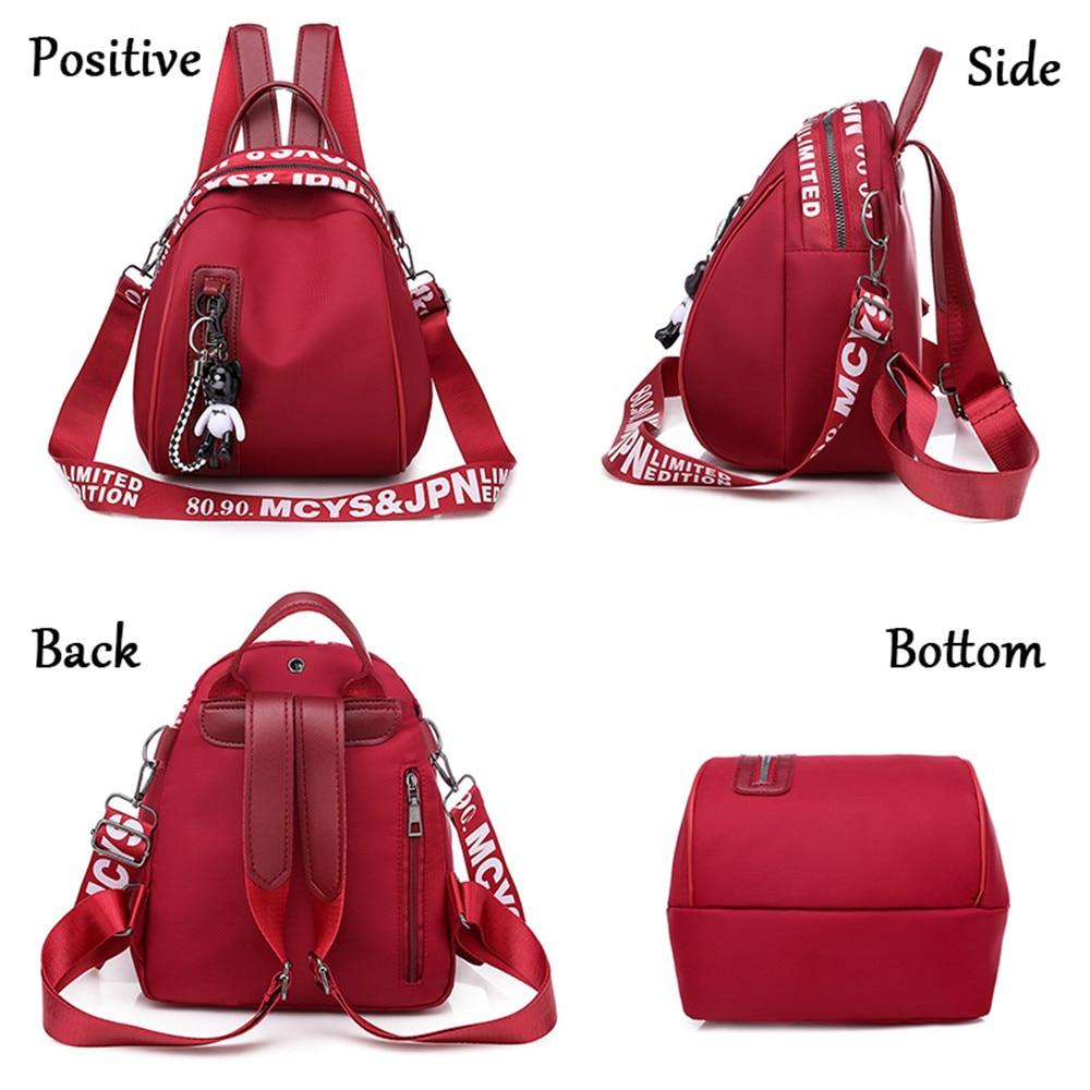 Multifunctional Waterproof Women's Zippered Nylon Backpack With Small Pendant