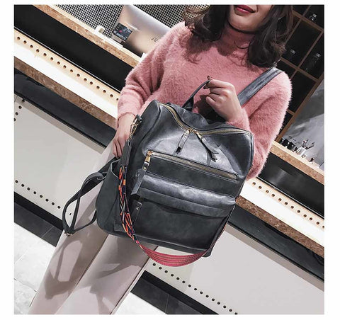 High Quality Pu Leather Rucksack Backpack With Silt Pocket - Sheseelady