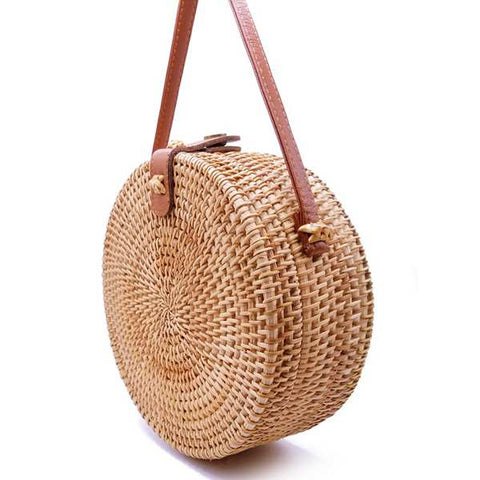 Été de femmes de sacs de paille rond sac de Rattan cercle de housse mortuaire de croix de plage tissé fait à la main sac à main de la Bohême Bali prix le plus bas