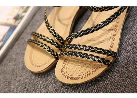 Summer Casual Women‘s Flat Leather Sandals Plus Size