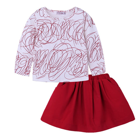 Family Clothing Long Sleeve Printed T-Shirt+Red Skirt&Shorts - Sheseelady