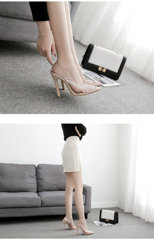 Fashionable Women's Transparent Pointed Toe Leather Stilettos For Party Nightclub