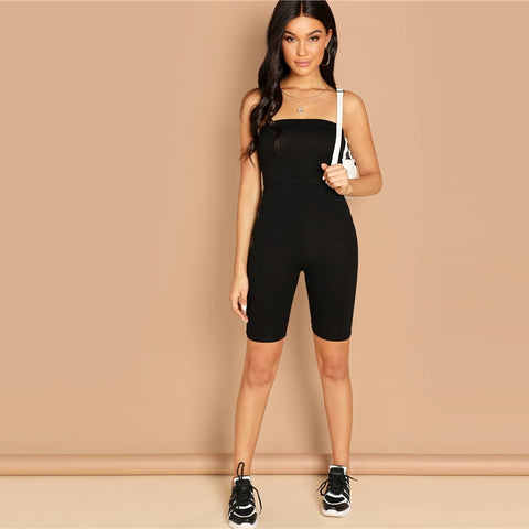 Sweatyrocks Black Skinny Glitter Bustier Tube Romper Sleeveless Streetwear Femmes Bodycon Playsuits et combinaisons