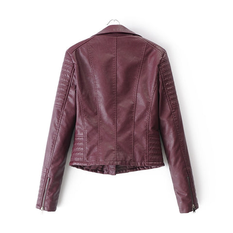 New Fashion Women Smooth Motorcycle Faux Leather Jackets Ladies Long Sleeve Autumn Winter Biker Streetwear Black Pink Coat