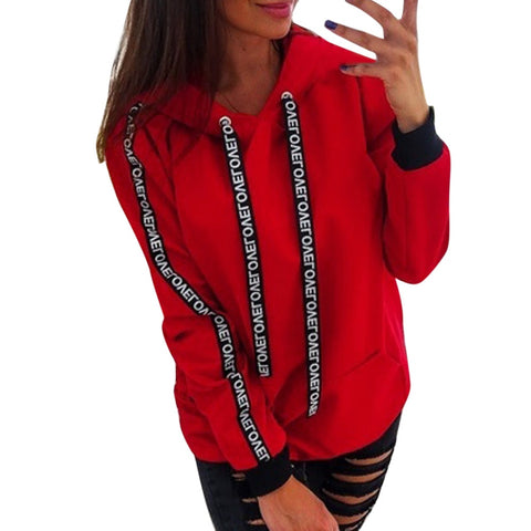 Autumn Sweatshirt Long Sleeve Solid Hooded Pullover Tops Blouse Letter Print Hoodies For Women