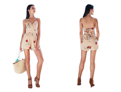 Sexy V Neck Print Boho Jumpsuit Romper Backless Tie Up Short Jumpsuit Women Plissado High Waist Casual Summer Playsuit