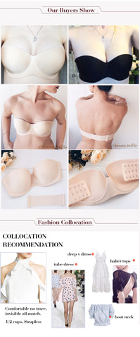 Comfortable Breathable Women's Strapless 1/2 Cup Magic Push Up Bra