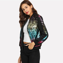 Casual Zip Up Basic Sequin Jacket Women Autumn Highstreet Bomber Jacket Coat Women Feminino Coats Outwear Clothes - Sheseelady