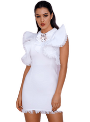 Decoração de borla franzida branca sexy (diamante de água) vestido de gala de fêmeas