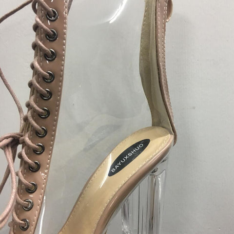 Fashionable Sexy Ladies' Peep Toe Strappy Transparent PVC High Heels
