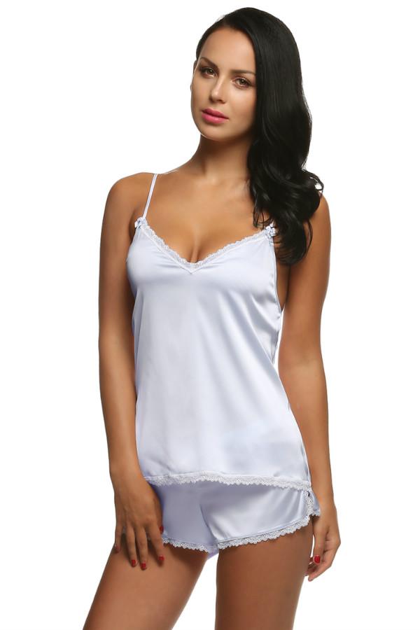 Women V-Neck Sleepwear Satin Pajama Spaghetti Strap Sexy Lace