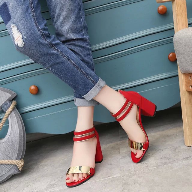 Ladies Ankle-Wrap Shoes Summer Gladiator Sandals Women Square Heel Sandals Party Wedding Shoes Bling Bling Ladies Sandals - Sheseelady