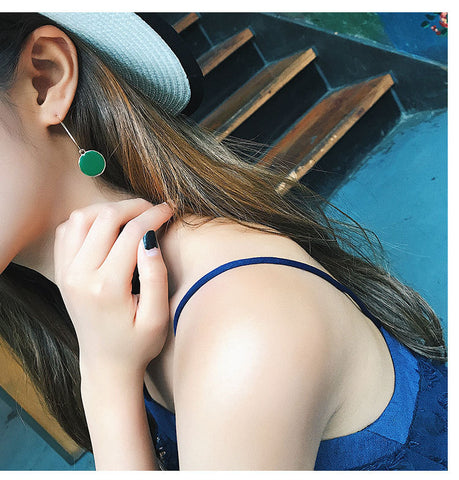 Hot Simple Green Circle Small Fresh Girl Earrings Female Character Good Quality Pendant