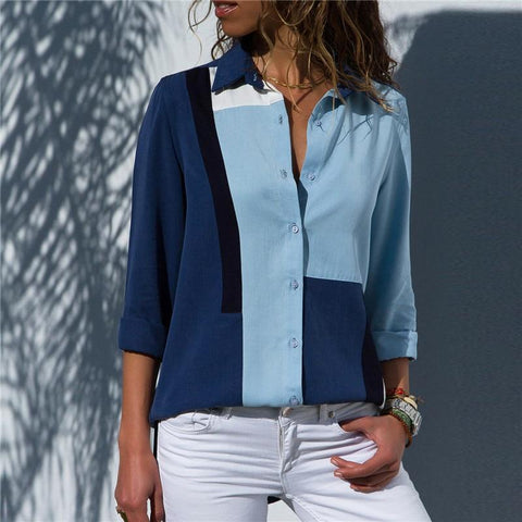 Mulheres manga longa diminuem camisa de blusa de lazer de colarinho topos casuais mais tamanho