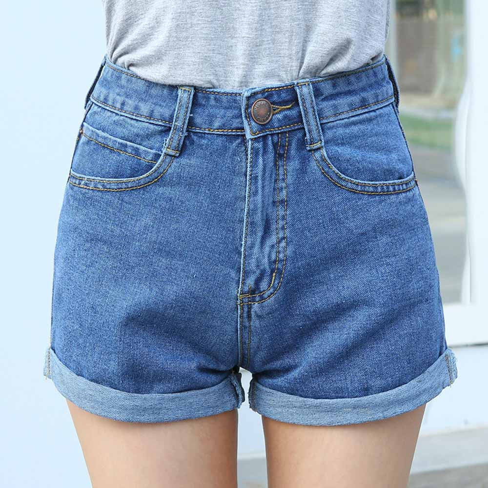 Casual New Korean Style Summer Vintage High Waisted Denim Women Shorts Plus Size Slim Stretch Turn Ups Female Jeans Shorts - Sheseelady