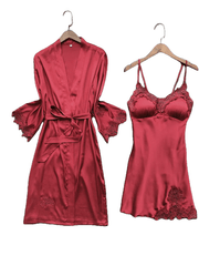 Sexy Women'S Robe & Gown Sets Lace Bathrobe + Night Dress 4 Four Pieces Sleepwear