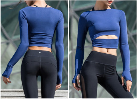 Fitness Yoga Shirts Top Full Sleeve Back Sweatshirt Workout Tee Running Activewear Sports Clothing
