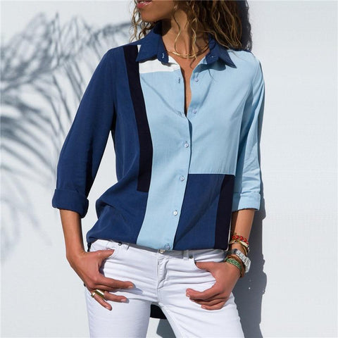 Femmes Manches longues Turn Down Collar Leisure Chemisier Shirt Casual Tops Plus Taille