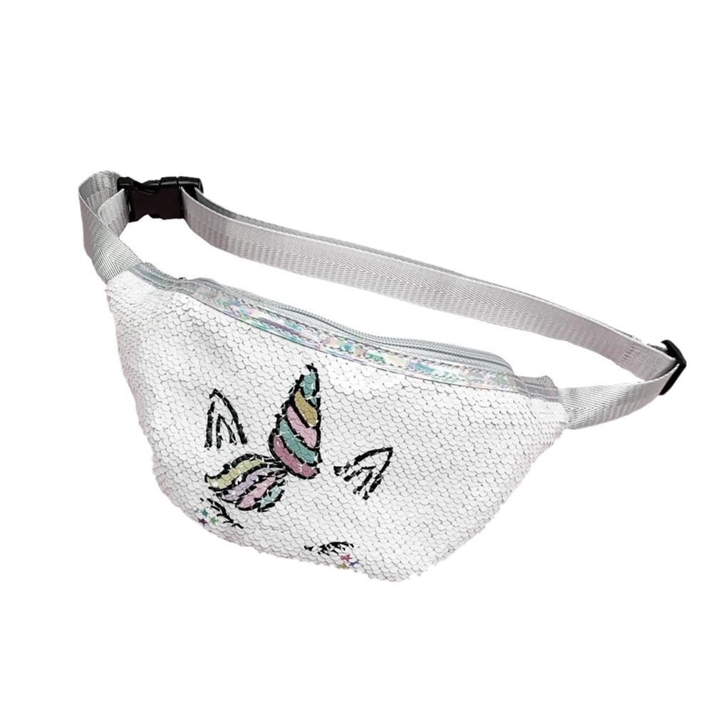 Casual Adjustable Girls' Sequins Waist Bag With Cartoon Unicorn Shape For Sports Travel