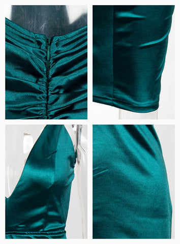Sexy Deep V-Neck Knee-Length Open Back Reflective Fabric Bodycon Party Dress