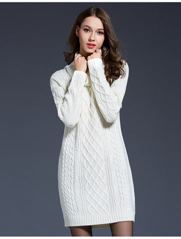 Casual Stylish Women's Long Sleeve Turtleneck Knit Wool Dress For Winter