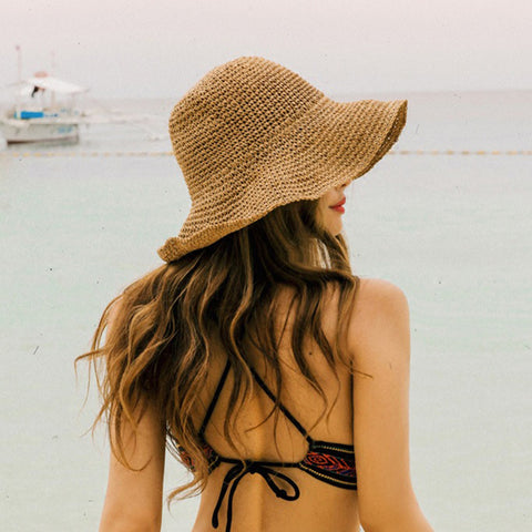 Chapeaux d'été pour femmes Sun Beach Panama chapeau de paille grand large bord plié visières extérieures casquette