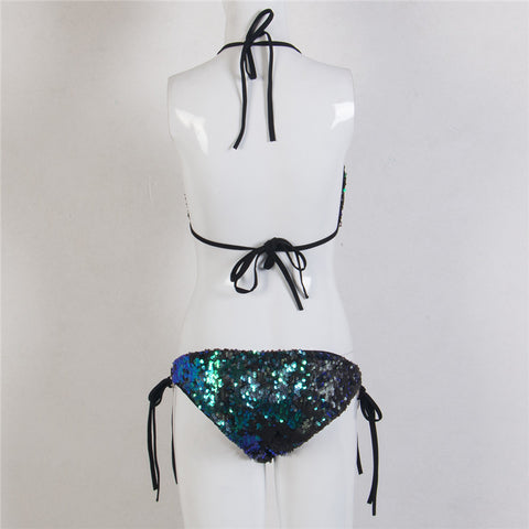 Padded Bra Two-Pieces Halter Lace-Up Bandage Bikini Set