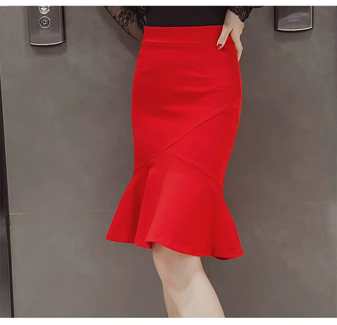 Fashionable Formal Business Ladies' Slim Pencil Skirt With Ruffles Hem S-5XL