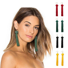 Handmade Tassel Earrings Trendy Black Red Yellow Green Long Dangles Ear Broncos Silk Fringed Jewellery For Women