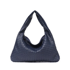 Leather Hobo Bag Handmade Woven Casual Female Handbag Big Capacity Patchwork Zipper Women Shoulder Bags