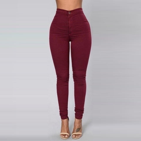 Vintage Casual Women's High Waist Skinny Jeans Candy Color