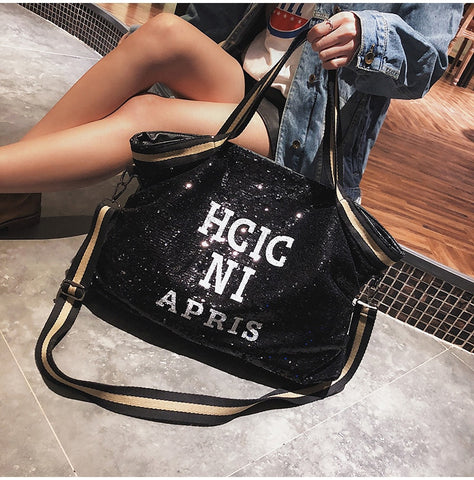 National Casual Large Capacity Top-Handle Sequines Applique Bags For Female