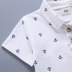 Anchor Print Navy Blue White T Shirts And Clothes Sets For Boys - Sheseelady