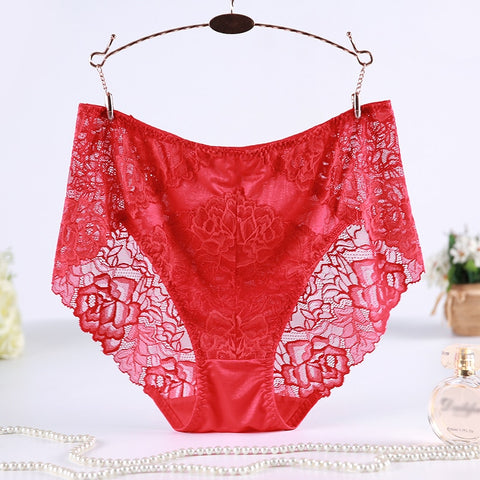 Women Plus Size 6Xl Panties See Through Lace Floral High Rise Women Underwear Briefs High Quality Soft Lingerie Pantie
