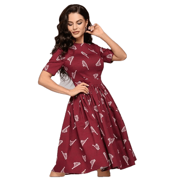 Casual Vintage O-Neck Short Sleeve Slim A-Line Party Dress For Women