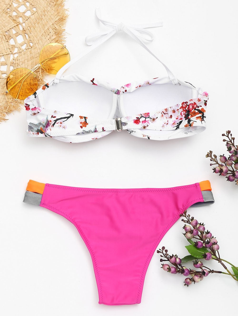 Sexy Floral Beachwear Summer Bandeau Hang Neck Biquíni