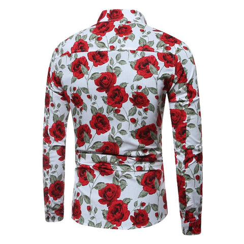 Nova camisa casual masculina impressa em 3D de manga comprida floral