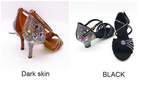 Chaussures latines pour adultes à fond souple talon noir diamant