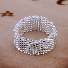 925 Jewelry Silver Plated Ring Fine Fashion Net Ring Women&Men Gift Silver Jewelry Finger Rings - Sheseelady