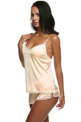 Women V-Neck Sleepwear Satin Pajama Spaghetti Strap Sexy Lace