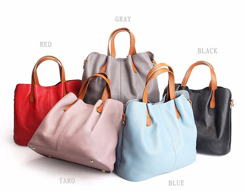 Genuine Leather Handbags Head Layer Cowhide Litchi Grain Women Handbags Fashion Portable Shoulder Messenger Bags Composite Bags - Sheseelady