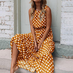 Women Long Maxi Polka Dot Casual Dress Summer Beach Party Long Vestidos