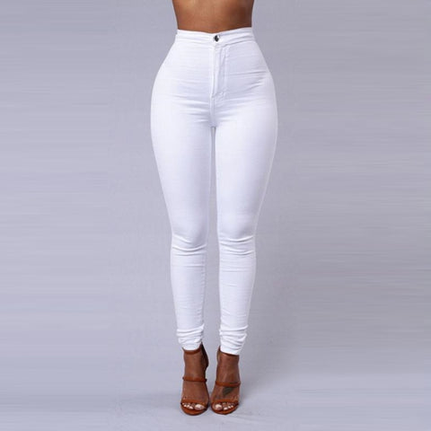 לבן שחור מותניים גבוהים סוכריות צבע סקיני ג'ינס לאישה