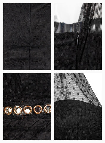 Sexy Black Tube Top Plissado Polka Dot Material Bodycon Party Dress para mulheres