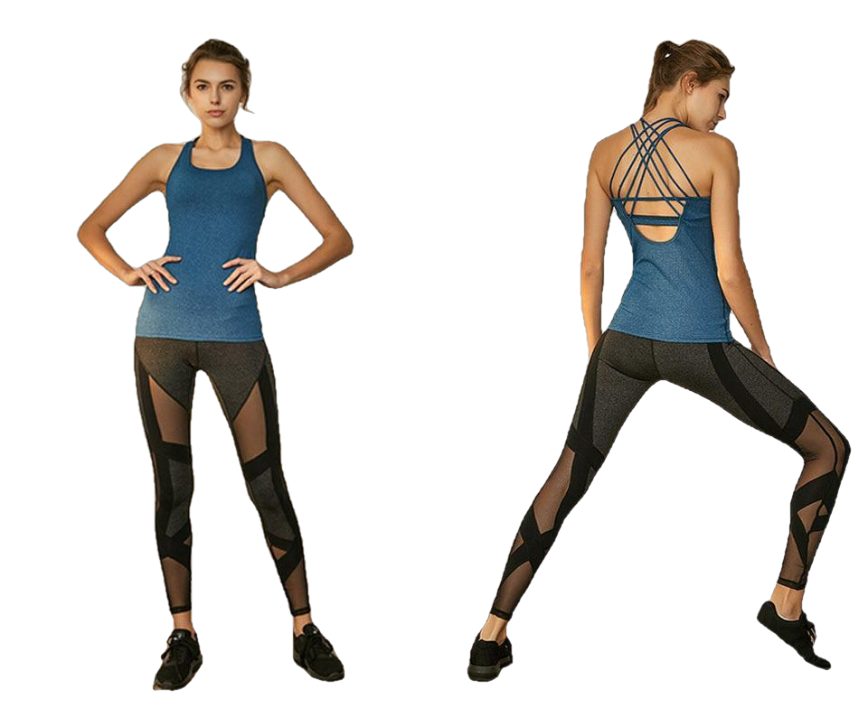 Dry Fit Crisscross Back Strappy Yoga Tops Blue Wourkout Clothes Activewear Built In Bra Gym Tank Tops For Women Running Shirts - Sheseelady