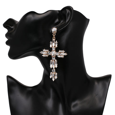 Brincos de gota vintage Boho Crystal Cross para mulheres Barroco Bohemian grandes brincos longos joias Brincos