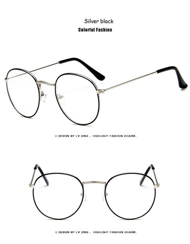 新しいデザイナーの女性のメガネ光学フレームメタルラウンドメガネフレームクリアレンズアイウェアブラックシルバーゴールドアイグラス