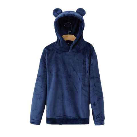 Casual Campus Pullovers Flannel Hoodies Moletom Adorável com orelhas de urso sólido casaco de inverno de outono quente para as mulheres